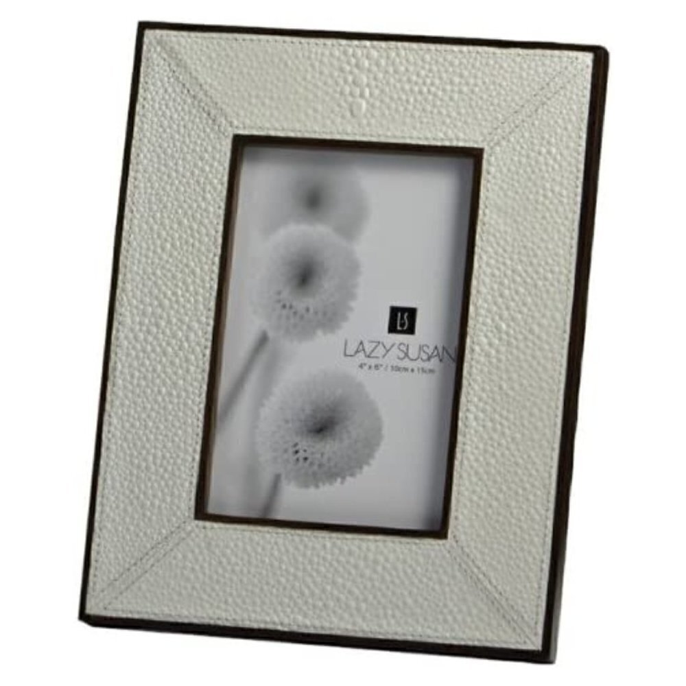 NEW Lazy Susan Cream Faux Shagreen Leather Frame, 5 x 7-Inches